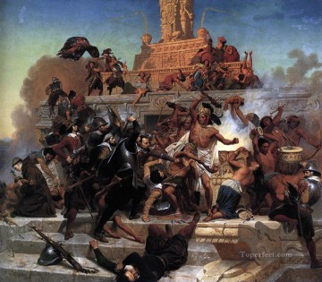イエス Painting - コルテスとその部隊エマヌエル・ロイツェによるテオカリの襲撃